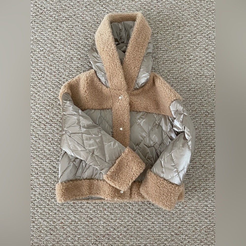Women's Tan and Silver Puffer Jacket
